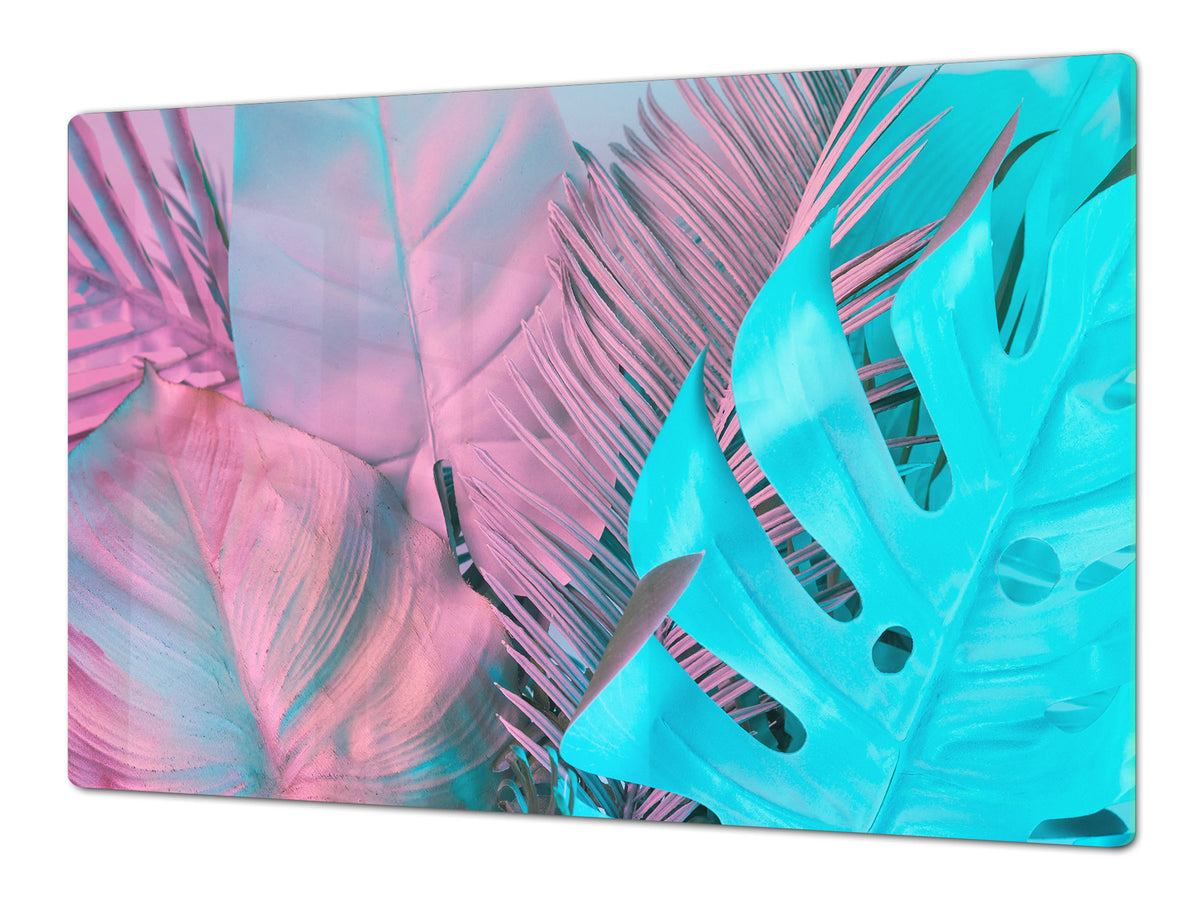 HUGE Cutting Board – Worktop saver and Pastry Board – Glass Kitchen Board DD37 Vintage leaves and patterns Series: Gradient jungle