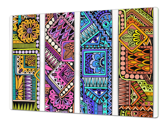 HUGE TEMPERED GLASS CHOPPING BOARD ; Moroccan design Series DD21 Ethnic drawing