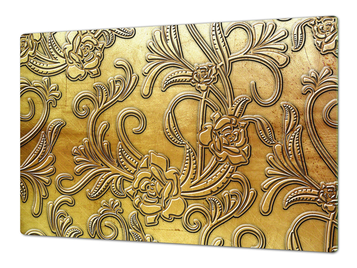 HUGE TEMPERED GLASS COOKTOP COVER – Glass Cutting Board and Worktop Saver – SINGLE: 80 x 52 cm (31,5” x 20,47”); DOUBLE: 40 x 52 cm (15,75” x 20,47”); DD40 Decorative Surfaces Series: Metal flowers