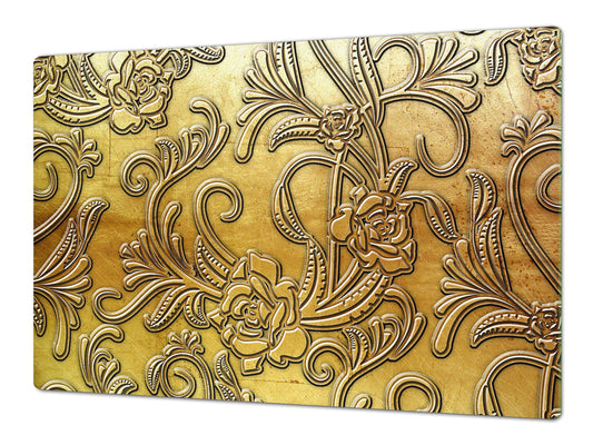 HUGE TEMPERED GLASS COOKTOP COVER – Glass Cutting Board and Worktop Saver – SINGLE: 80 x 52 cm (31,5” x 20,47”); DOUBLE: 40 x 52 cm (15,75” x 20,47”); DD40 Decorative Surfaces Series: Metal flowers