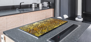 HUGE TEMPERED GLASS COOKTOP COVER – Glass Cutting Board and Worktop Saver – SINGLE: 80 x 52 cm (31,5” x 20,47”); DOUBLE: 40 x 52 cm (15,75” x 20,47”); DD40 Decorative Surfaces Series: Metal flowers