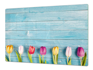 ENORMOUS  Tempered GLASS Chopping Board - Flower series DD06A Colorful tulips 1