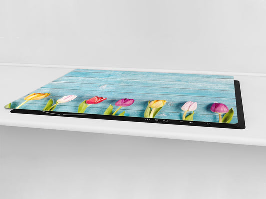ENORMOUS  Tempered GLASS Chopping Board - Flower series DD06A Colorful tulips 1