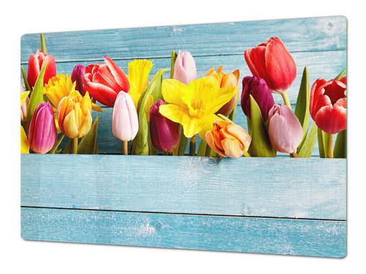 ENORMOUS  Tempered GLASS Chopping Board - Flower series DD06A Colorful tulips 2