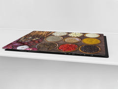 Schneidbrett aus Hartglas und schützende Arbeitsoberfläche – Schneideplatten: Sehr groß Küchenbrett aus Hartglas und Kochplattenabdeckung; spice series DD03B: Spices 6