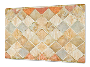 HUGE Cutting Board – Worktop saver and Pastry Board – Glass Kitchen Board DD37 Vintage leaves and patterns Series: Medieval Italian wall pattern