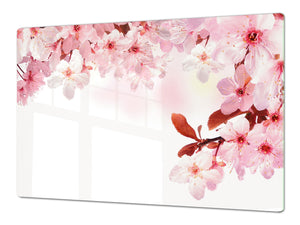 Enorm Schneidbrett aus Hartglas und schützende Arbeitsoberfläche; Flower series DD06A: Cherry blossom 2