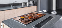 Schneidbrett aus Hartglas und schützende Arbeitsoberfläche – Schneideplatten: Sehr groß Küchenbrett aus Hartglas und Kochplattenabdeckung; spice series DD03B: Indian spices 2