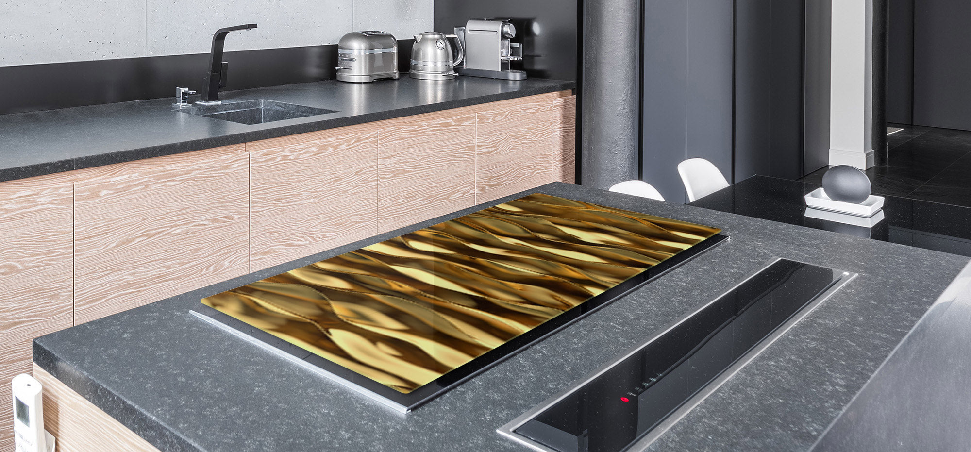 Gigantic Worktop saver and Pastry Board - Tempered GLASS Cutting Board - MEASURES: SINGLE: 80 x 52 cm; DOUBLE: 40 x 52 cm; DD38 Golden Waves Series: Liquid gold 1