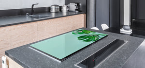 BIG KITCHEN BOARD & Induction Cooktop Cover – Glass Pastry Board – SINGLE: 80 x 52 cm (31,5” x 20,47”); DOUBLE: 40 x 52 cm (15,75” x 20,47”); DD41 Tropical Leaves Series: Monstera summer leaves