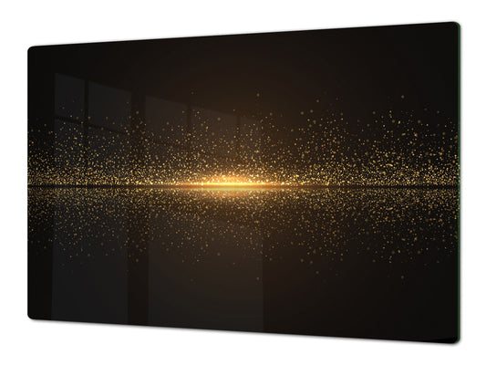 Gigantic Worktop saver and Pastry Board - Tempered GLASS Cutting Board - MEASURES: SINGLE: 80 x 52 cm; DOUBLE: 40 x 52 cm; DD38 Golden Waves Series: Sparkling golden dust