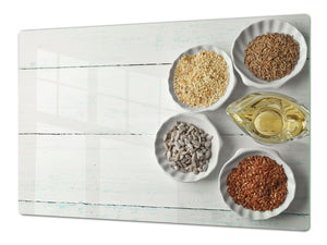 Schneidbrett aus Hartglas und schützende Arbeitsoberfläche – Schneideplatten: Sehr groß Küchenbrett aus Hartglas und Kochplattenabdeckung; spice series DD03B: Grains 1