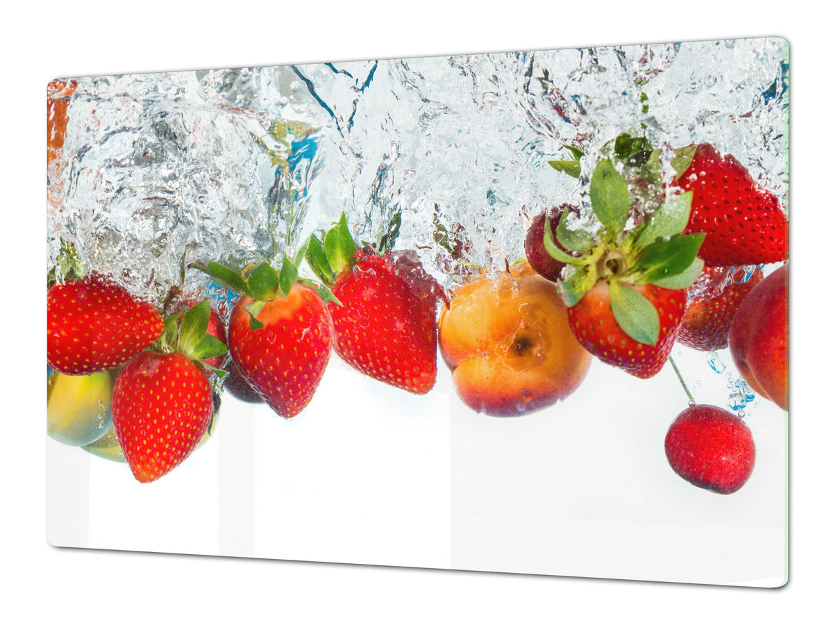 UNIQUE Tempered GLASS Kitchen Board Fruit and Vegetables series DD02 Strawberries