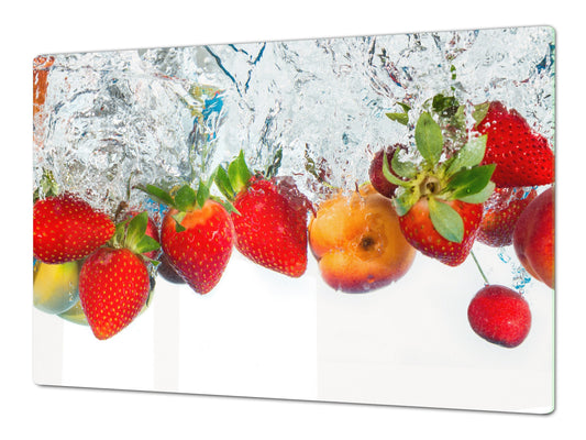 UNIQUE Tempered GLASS Kitchen Board Fruit and Vegetables series DD02 Strawberries