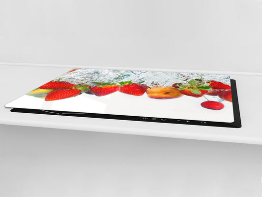 UNIQUE Tempered GLASS Kitchen Board Fruit and Vegetables series DD02 Strawberries