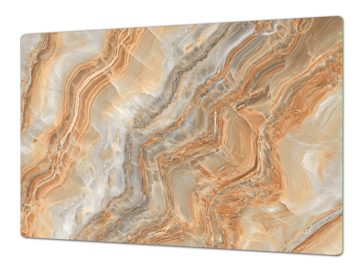Gigantic Worktop saver and Pastry Board - Tempered GLASS Cutting Board DD21 Marbles 1 Series: Swirls of orange marble