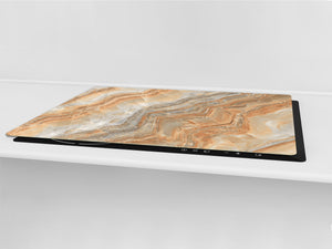 Gigantic Worktop saver and Pastry Board - Tempered GLASS Cutting Board DD21 Marbles 1 Series: Swirls of orange marble