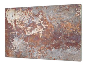 BIG KITCHEN BOARD & Induction Cooktop Cover – Glass Pastry Board DD34 Rusted textures Series: Rusted metal