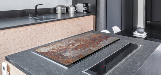 BIG KITCHEN BOARD & Induction Cooktop Cover – Glass Pastry Board DD34 Rusted textures Series: Rusted metal