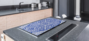 HUGE Cutting Board – Worktop saver and Pastry Board – Glass Kitchen Board DD37 Vintage leaves and patterns Series: Blue Spanish mosaic