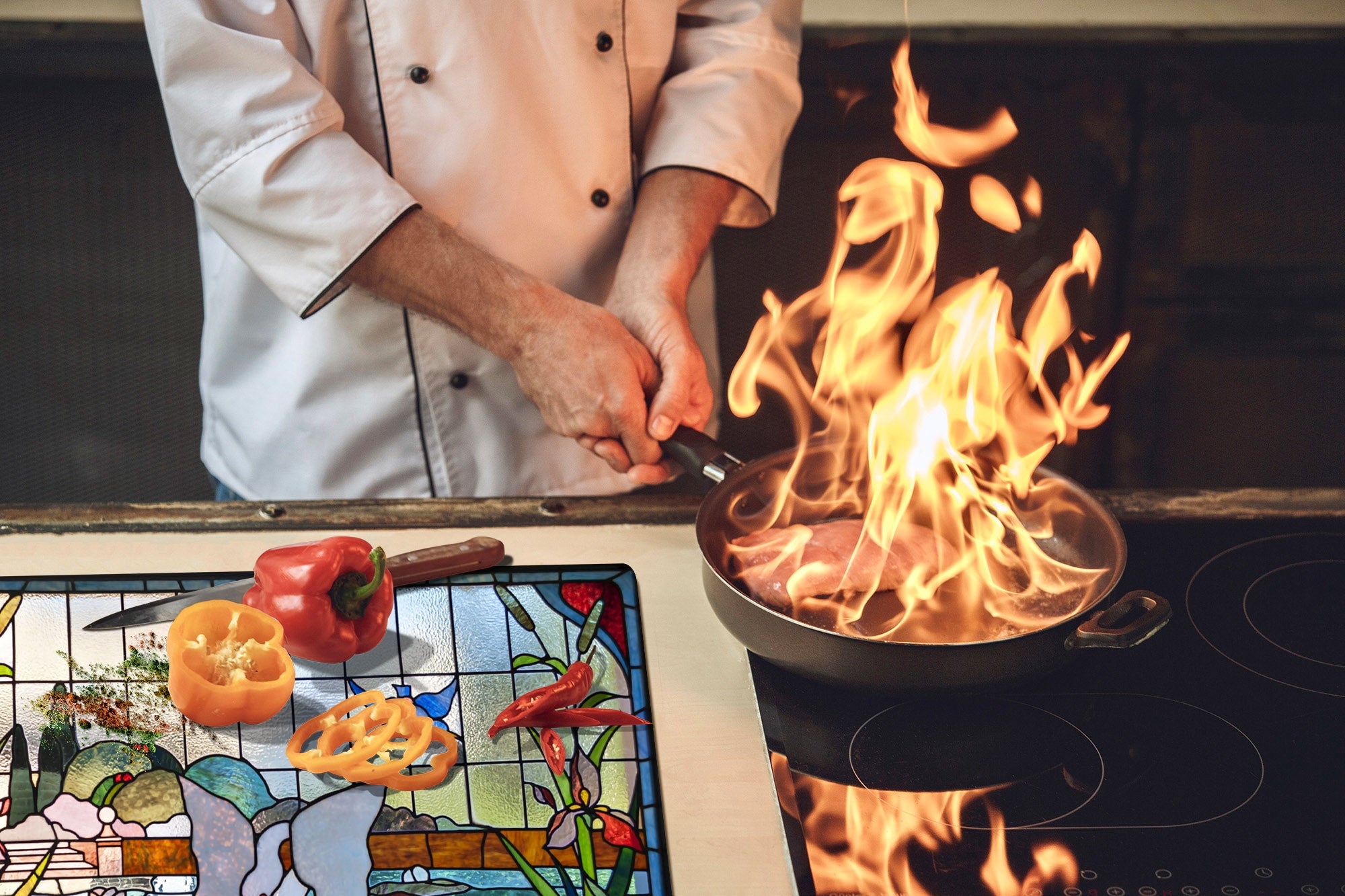 Worktop saver and Pastry Board – Cooktop saver; Series: Outside Series DD19 Colorful stained glass