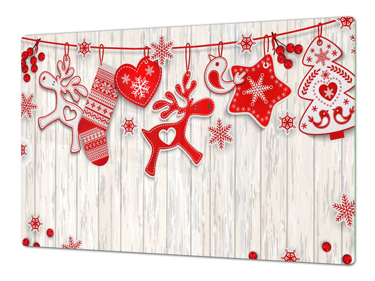 HUGE TEMPERED GLASS COOKTOP COVER - DD30 Christmas Series: Reindeer wreath