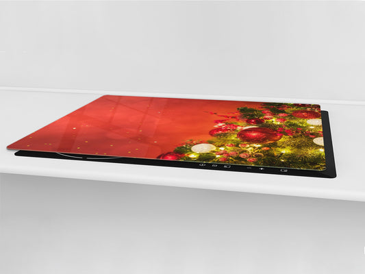 HUGE TEMPERED GLASS COOKTOP COVER - DD30 Christmas Series: Christmas tree in red