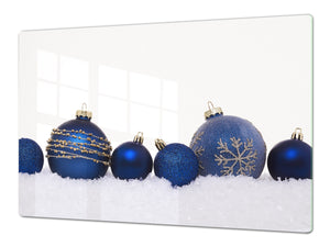 HUGE TEMPERED GLASS COOKTOP COVER - DD30 Christmas Series: Blue Christmas balls