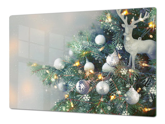 HUGE TEMPERED GLASS COOKTOP COVER - DD30 Christmas Series: Christmas tree on white