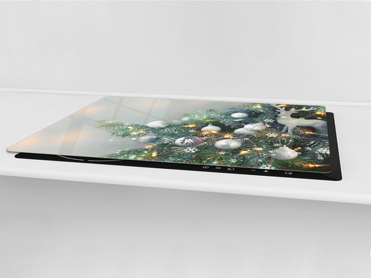 HUGE TEMPERED GLASS COOKTOP COVER - DD30 Christmas Series: Christmas tree on white