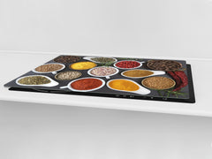 Schneidbrett aus Hartglas und schützende Arbeitsoberfläche – Schneideplatten: Sehr groß Küchenbrett aus Hartglas und Kochplattenabdeckung; spice series DD03B: Indian spices 3