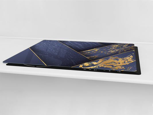 HUGE TEMPERED GLASS COOKTOP COVER – Glass Cutting Board and Worktop Saver – SINGLE: 80 x 52 cm (31,5” x 20,47”); DOUBLE: 40 x 52 cm (15,75” x 20,47”); DD40 Decorative Surfaces Series: Luxury blue panels
