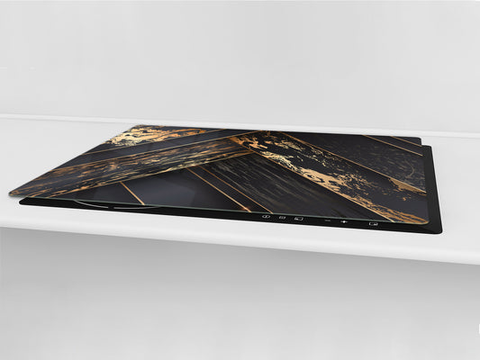 HUGE TEMPERED GLASS COOKTOP COVER – Glass Cutting Board and Worktop Saver – SINGLE: 80 x 52 cm (31,5” x 20,47”); DOUBLE: 40 x 52 cm (15,75” x 20,47”); DD40 Decorative Surfaces Series: Luxury black panels