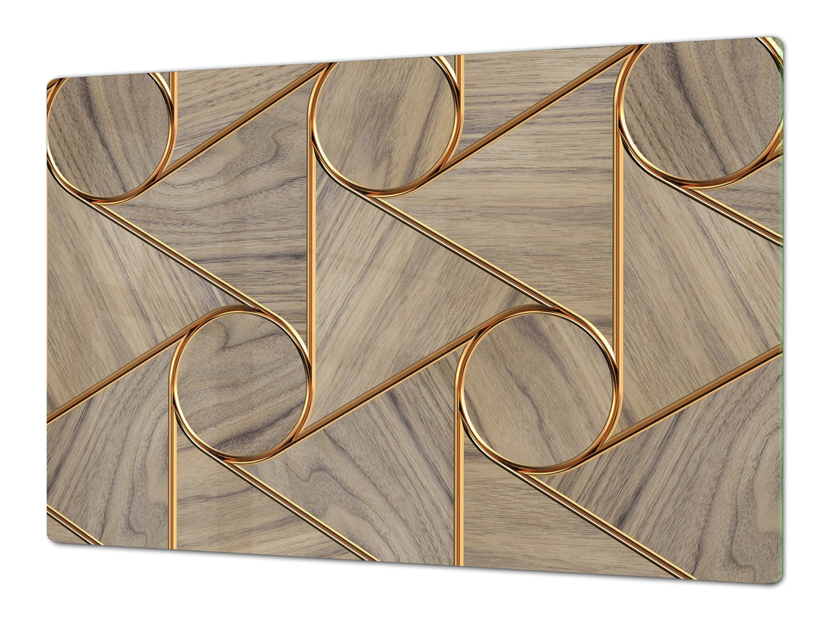 HUGE TEMPERED GLASS COOKTOP COVER – Glass Cutting Board and Worktop Saver – SINGLE: 80 x 52 cm (31,5” x 20,47”); DOUBLE: 40 x 52 cm (15,75” x 20,47”); DD40 Decorative Surfaces Series: Circles and triangles