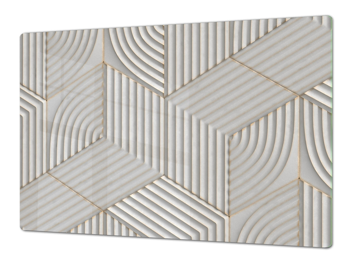 HUGE TEMPERED GLASS COOKTOP COVER – Glass Cutting Board and Worktop Saver – SINGLE: 80 x 52 cm (31,5” x 20,47”); DOUBLE: 40 x 52 cm (15,75” x 20,47”); DD40 Decorative Surfaces Series: White hexagons