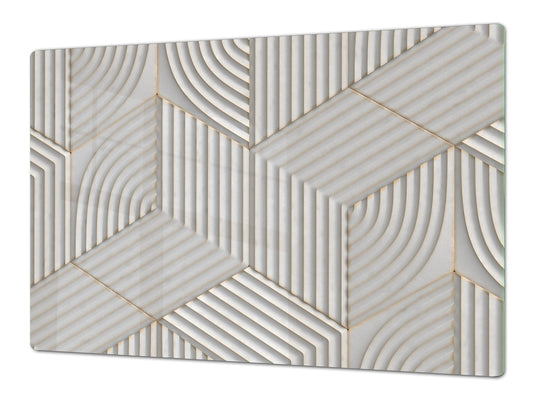 HUGE TEMPERED GLASS COOKTOP COVER – Glass Cutting Board and Worktop Saver – SINGLE: 80 x 52 cm (31,5” x 20,47”); DOUBLE: 40 x 52 cm (15,75” x 20,47”); DD40 Decorative Surfaces Series: White hexagons