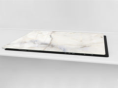 UNIQUE Tempered GLASS Kitchen Board – Impact & Scratch Resistant Cooktop cover DD32 Marbles 2 Series: White marble design
