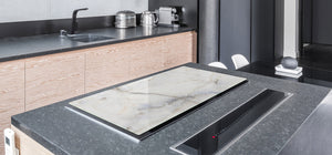 UNIQUE Tempered GLASS Kitchen Board – Impact & Scratch Resistant Cooktop cover DD32 Marbles 2 Series: White marble design