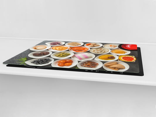 BIG KITCHEN BOARD & Induction Cooktop Cover – Glass Pastry Board - Food series DD16 Seafood 1