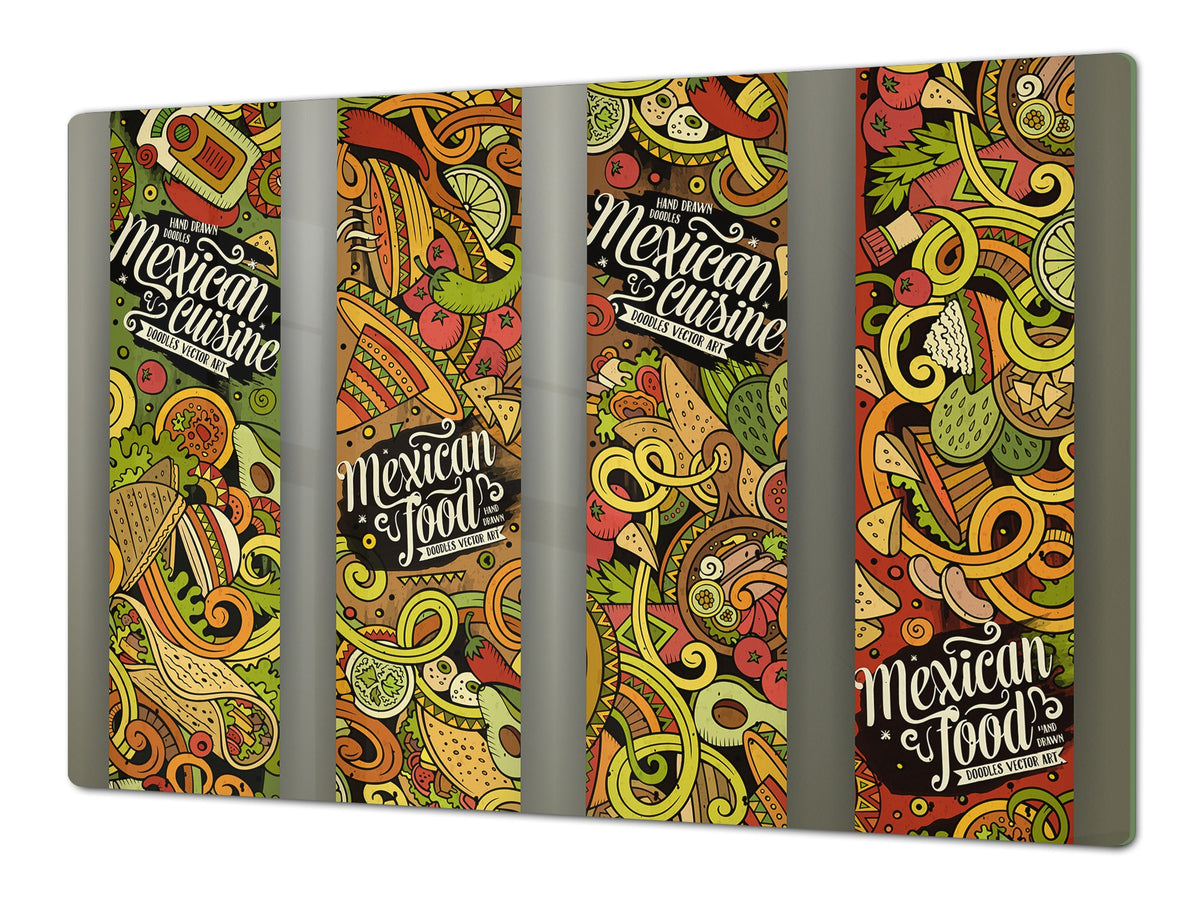 BIG KITCHEN BOARD & Induction Cooktop Cover – Glass Pastry Board - Food series DD16 Mexiacan food