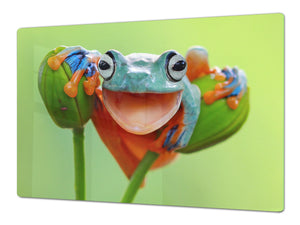 Gigantic Worktop saver and Pastry Board - Tempered GLASS Cutting Board Animals series DD01 A smiling frog 1