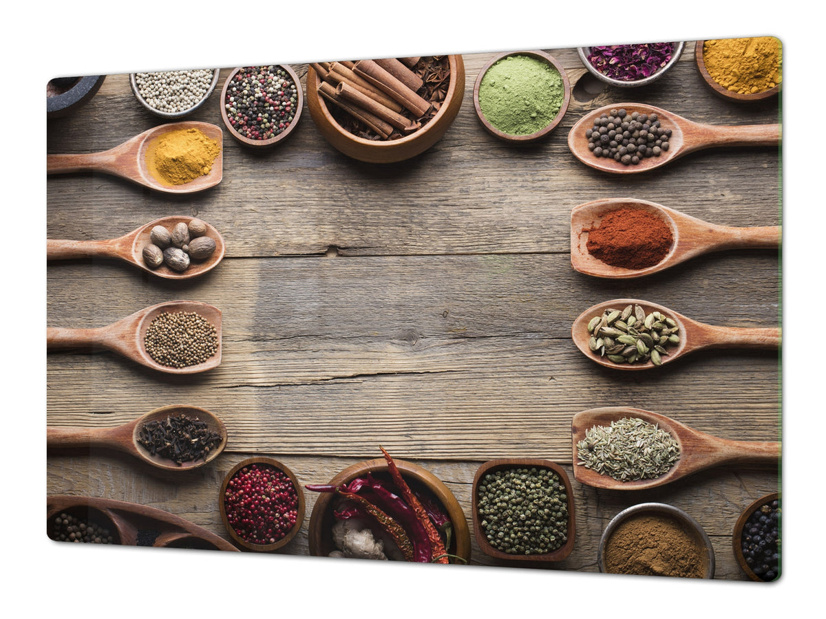Schneidbrett aus Hartglas und schützende Arbeitsoberfläche – Schneideplatten: Sehr groß Küchenbrett aus Hartglas und Kochplattenabdeckung; spice series DD03B: Indian spices 4