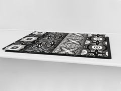 HUGE TEMPERED GLASS CHOPPING BOARD ; Moroccan design Series DD21 Vintage Black