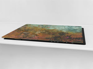 BIG KITCHEN BOARD & Induction Cooktop Cover – Glass Pastry Board DD34 Rusted textures Series: Colorfoul tarnished copper
