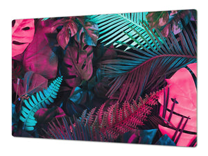 HUGE Cutting Board – Worktop saver and Pastry Board – Glass Kitchen Board DD37 Vintage leaves and patterns Series: Abstract tropical leaves