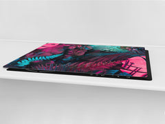 HUGE Cutting Board – Worktop saver and Pastry Board – Glass Kitchen Board DD37 Vintage leaves and patterns Series: Abstract tropical leaves