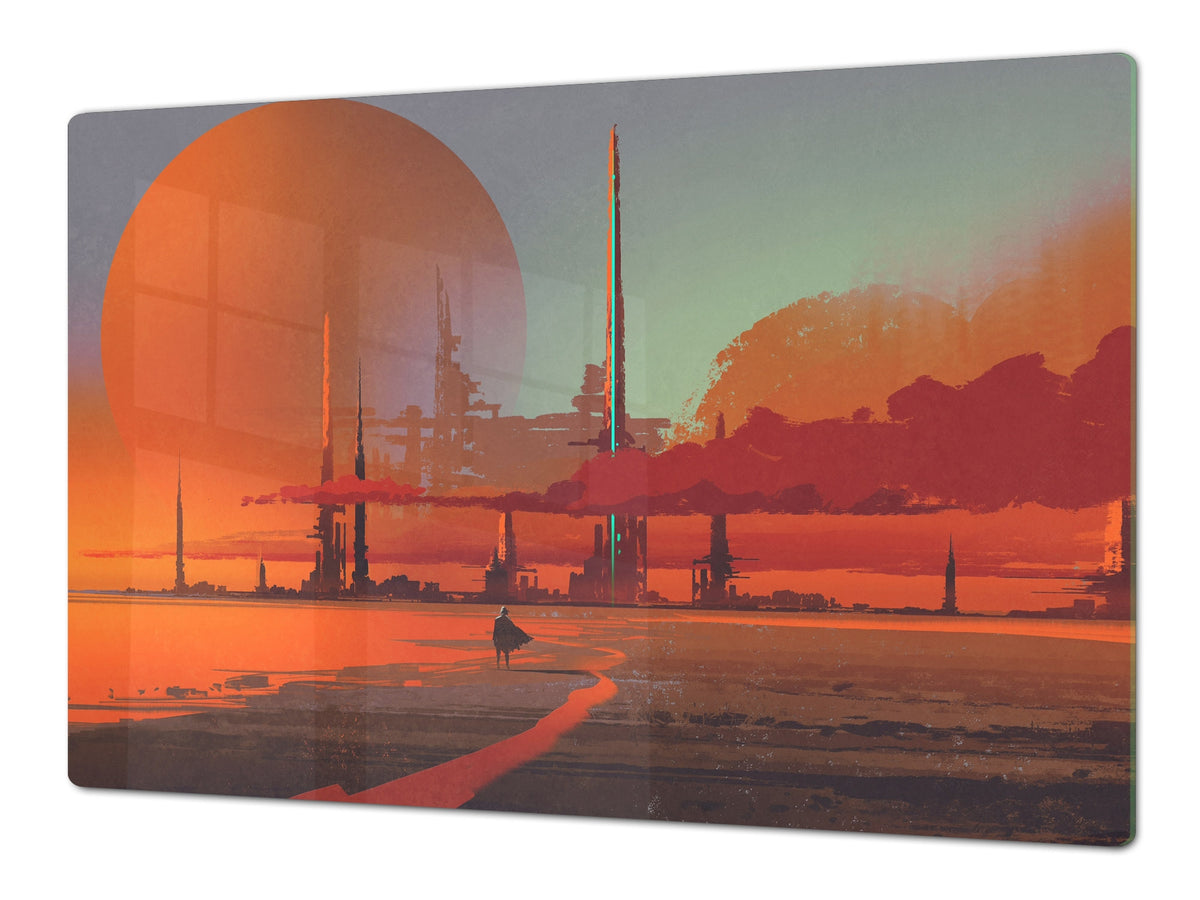 Tempered GLASS Chopping Board – Enormous Induction Cooktop Cover - City Series DD12 Desert city