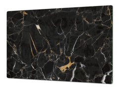 UNIQUE Tempered GLASS Kitchen Board – Impact & Scratch Resistant Cooktop cover DD32 Marbles 2 Series: Gold ripples on black background