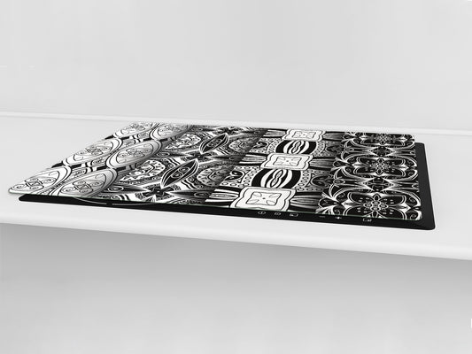 HUGE TEMPERED GLASS CHOPPING BOARD ; Moroccan design Series DD21 White and Black