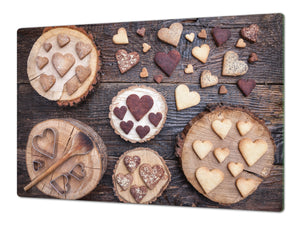 Tempered GLASS Cutting Board - Glass Kitchen Board; Cakes and Sweets Serie DD13 Cookies hearts